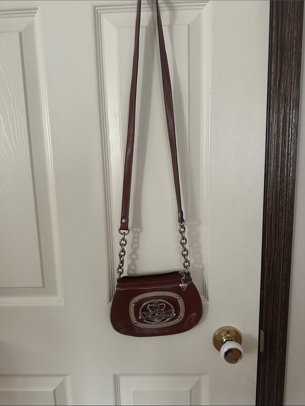 Kathy Van Zeeland Chocolate Brown Shoulder Crossbody with Silver Hardware